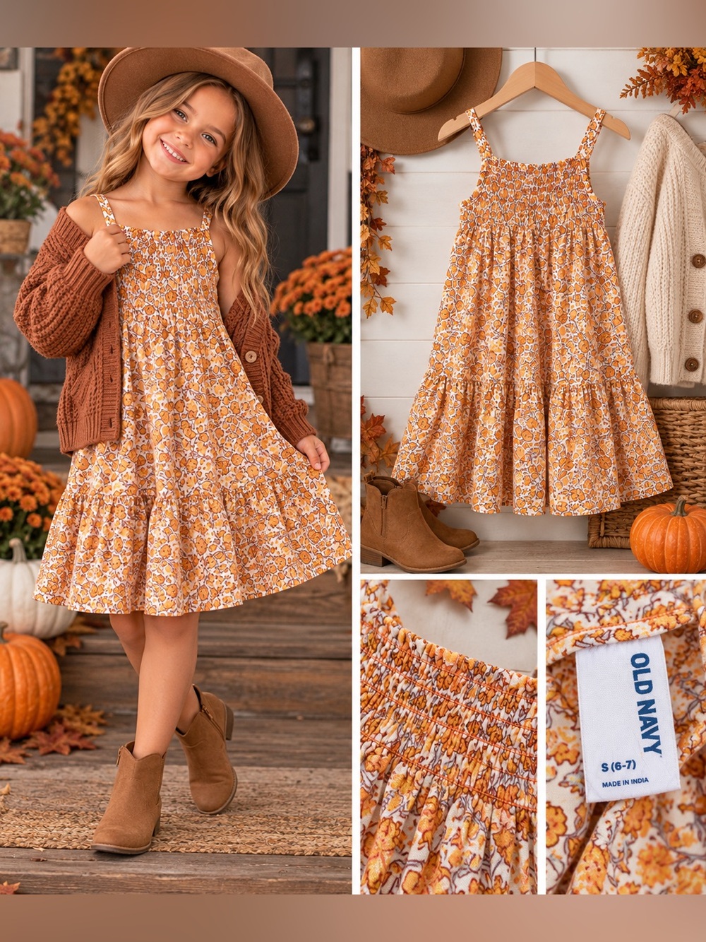 Old Navy Girls Floral Tiered Dress – Size S (6–7) 🍂